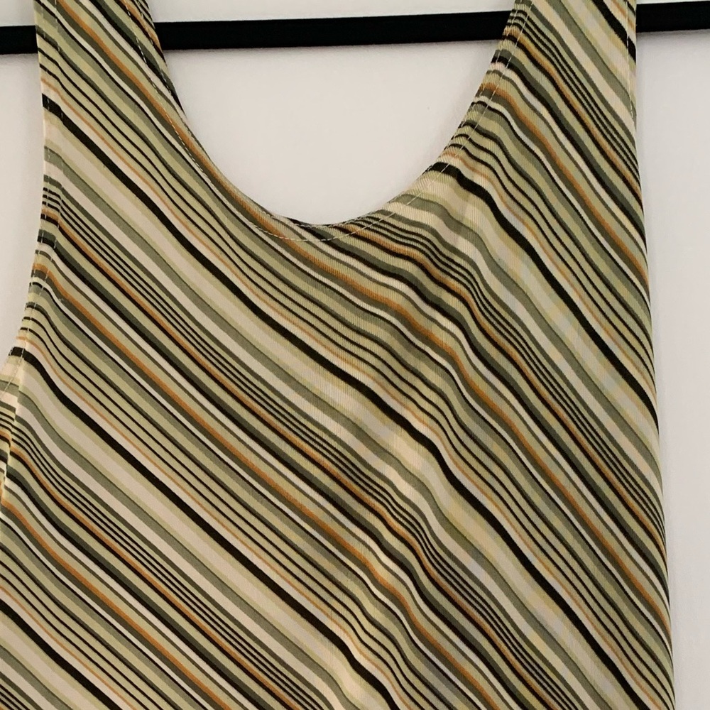 Retro Green Horizontal Striped Sleeveless Halter Dress